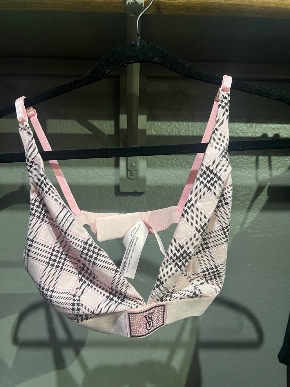 Victoria's Secret Pink Plaid Bralette with Black Accents